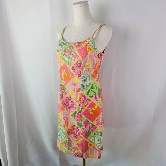 Lilly Pulitzer Diamond Sleeveless Printed Pink Patchwork Sundress Size 6 - Picture 4 of 14
